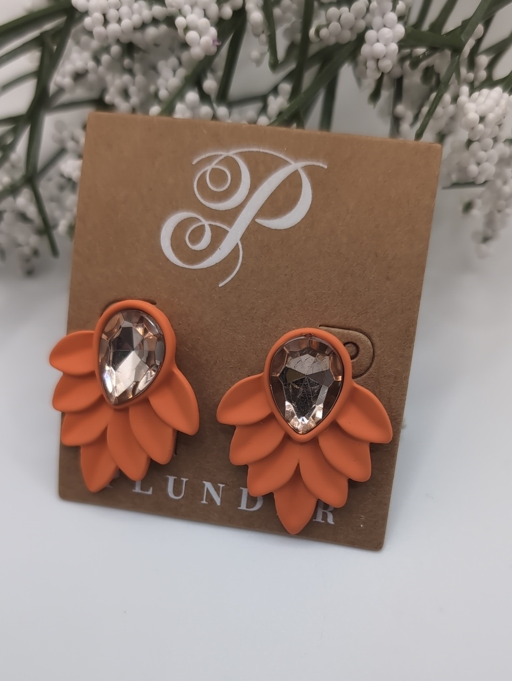 Plunder Orange Petal Drop Earrings with Teardrop Crystal NEW!
